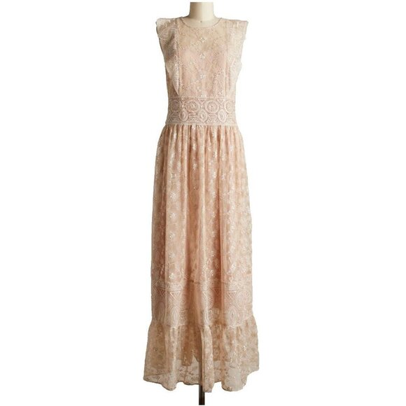 Sundance Faythe Dress Maxi Mesh Floral Long Sleeveless Petite Size PL $268 - Picture 1 of 14